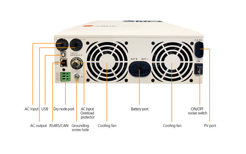 موجة جيبية نقية على خارج الشبكة العاكس الهجين 48v 5kva للنظام الشمسي